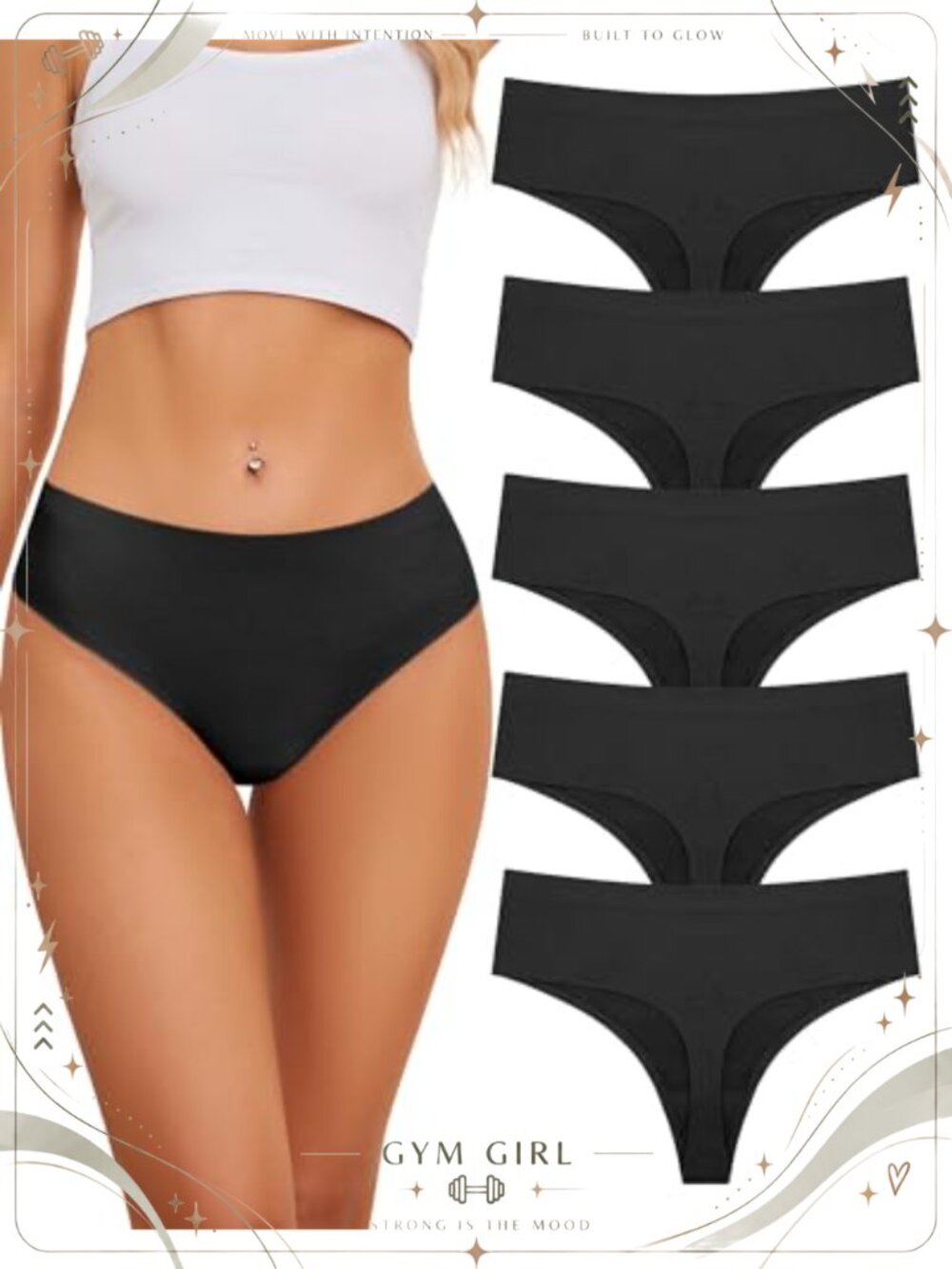 Seamless High Waist Thong 5-Pack No Show Panties Stretch